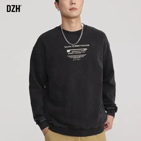 男士圆领卫衣男士秋季潮牌宽松男装2023新款长袖内搭情侣水洗上衣商品大图