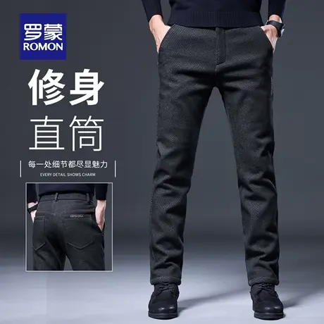 罗蒙秋冬厚款休闲裤男士修身2025新款商务百搭直筒毛呢长裤子N1Z商品大图