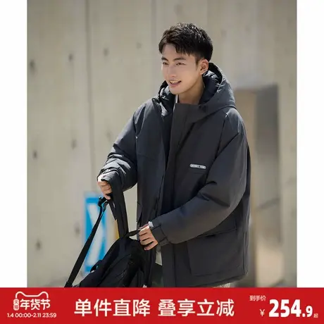 唐狮2026冬季男连帽前胸小标短款工装棉衣百搭简约日常高级感图片