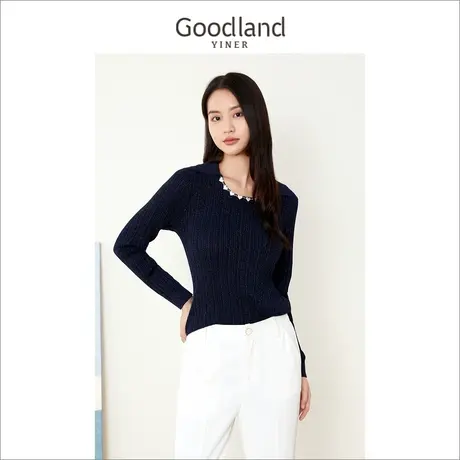 【音儿甄选】音儿美地女装2022秋季新款长袖爱心重工钉珠针织衫商品大图