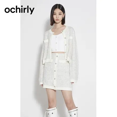 【品牌甄选】欧时力 花式纱小香风针织套装 23新款秋短款小个子-图片