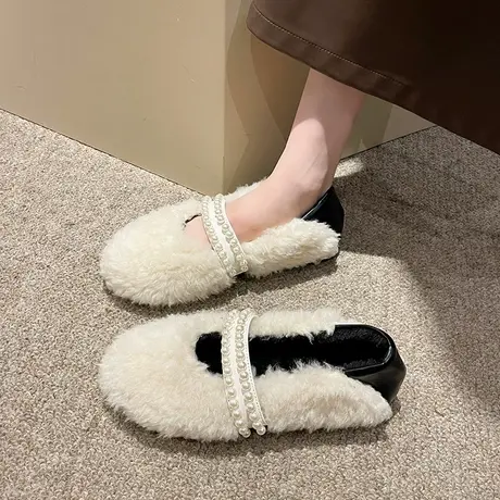 毛毛鞋女外穿2023新款毛绒玛丽珍单鞋女鞋秋冬棉鞋孕妇平底可踩脚商品大图