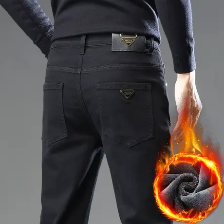 2023年新款冬季男士加绒保暖加厚西裤秋冬款弹力防寒休闲牛仔裤子商品大图