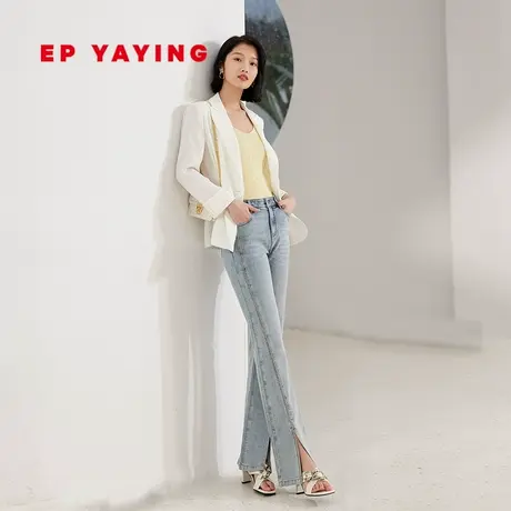 [新疆棉]EP雅莹女装 显瘦弹力微喇开叉牛仔裤 商场同款6602A图片