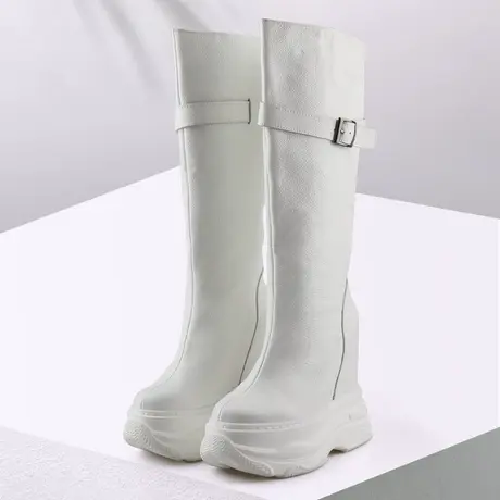 小个子长筒靴女内增高骑士靴14cm高跟加绒不过膝高筒靴厚底真皮靴商品大图