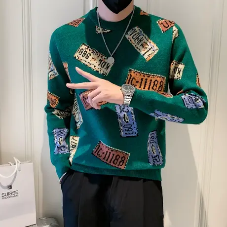 个性高级感秋冬季毛衣网红花色内搭圆领针织衫打底衫修身线衣INS商品大图