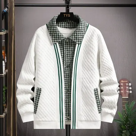 秋季外套翻领设计感假两件上衣男潮牌帅气校园风情侣拼接休闲夹克商品大图