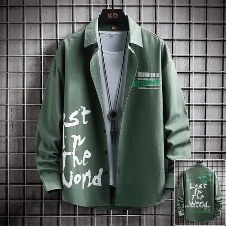 青少年秋季长袖衬衫男学生秋装休闲衬衣春秋潮牌帅气男装薄款外套商品大图