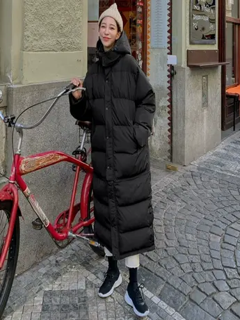 冬装连帽过膝长款棉衣女韩版宽松大码可拆卸长短两穿棉服加厚棉袄商品大图