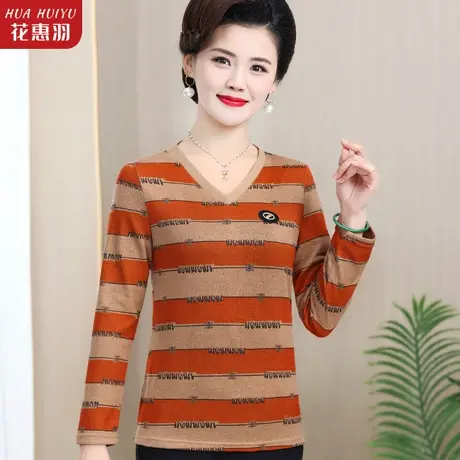 妈妈夏装条纹上衣中老年女t恤40岁50时尚洋气打底衫新款针织小衫图片