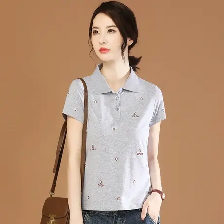 韩潮袭人字母刺绣士短袖T恤女夏季新款灰色体恤衫上衣设计感小众图片