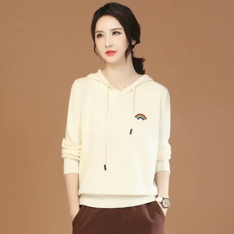 韩潮袭人连帽抽绳宽松百搭针织衫女2023秋装休闲百搭显瘦毛衣上衣图片