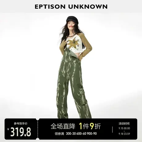 EPTISON牛仔吊带裤女2023秋季新款复古宽松直筒休闲工装风长裤子图片