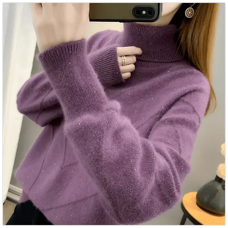 高领毛衣秋季2023新款女装亮片软糯针织打底衫女洋气宽松外穿上衣商品大图