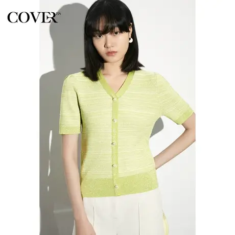 COVER夏季天丝真丝泡泡袖针织衫图片