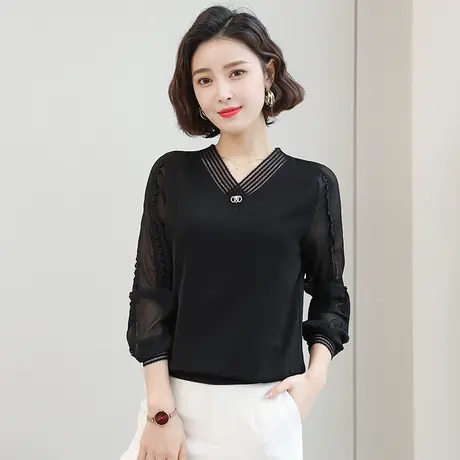 秋季雪纺衫女2023年新款洋气高端别致小衫长袖短款春秋装妈妈上衣商品大图