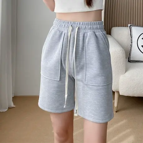 运动休闲个性松紧五分裤女士宽松透气短裤春夏百搭气质纯棉休闲裤商品大图