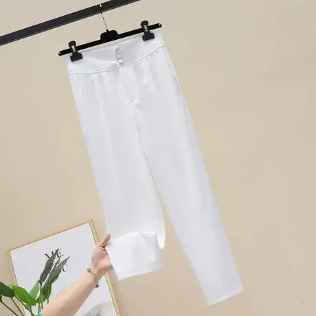 休闲裤女夏装薄款九分裤宽松直筒萝卜裤高腰哈伦裤垂坠感西装长裤图片