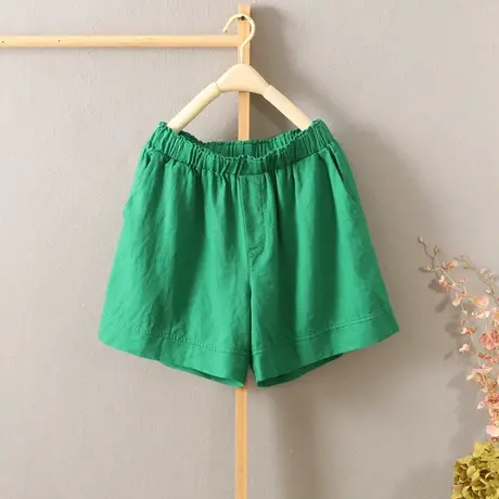 亚麻短裤女夏装新品新款棉麻热裤松紧腰宽松休闲百搭学生阔腿裤子图片