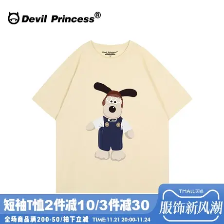 ulzzang小众复古街头风卡通潮牌奶杏色短袖T恤女学生宽松正肩上衣商品大图