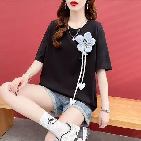 设计感小众短袖t恤女夏季韩版宽松欧货大版重工ins小个子上衣服潮商品大图