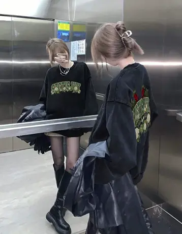 欧货玫瑰花设计感卫衣女潮牌高街hiphop小众加绒ins秋冬长袖上衣商品大图