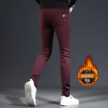 酒红男士牛仔裤男款修身小脚弹力春秋款爆款2023新款高端休闲裤子商品大图