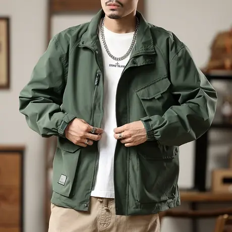 时尚纯色宽松夹克外套男秋冬保暖外套男士上档次休闲百搭大码外套商品大图