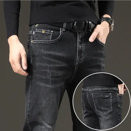 春季牛仔裤男士修身小脚裤春秋款直筒休闲长裤子男裤新款高端冬季商品大图