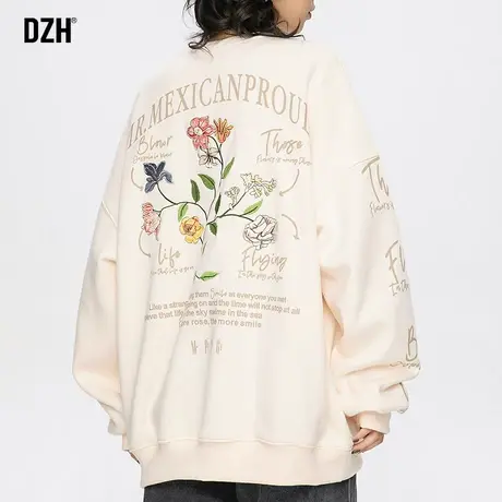 男生美式重磅刺绣情侣卫衣男春季2025新款春装上衣衣服圆领情侣装图片