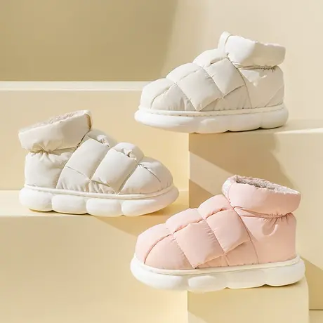 羽绒防水棉拖鞋女包跟冬季新款踩屎感软厚底外穿保暖月子面包棉鞋图片