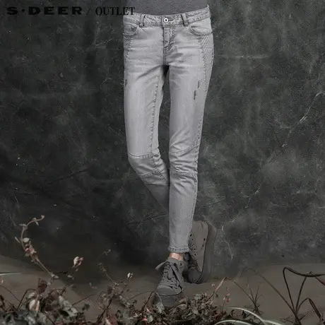 sdeer圣迪奥女装解构分割休闲牛仔长裤S16180884商品大图