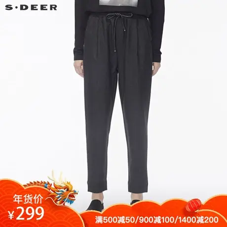 sdeer圣迪奥女时尚个性黑白条纹松紧腰部抽绳设计裤子S18480896商品大图