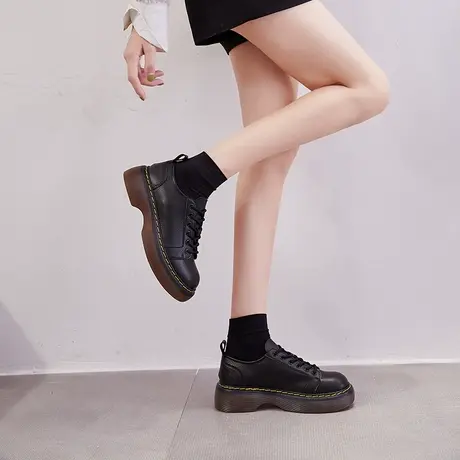 达芙妮厚底小皮鞋女黑色2021新款单鞋女秋冬平底jk制服鞋秋季新款图片