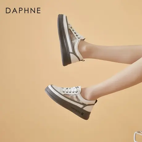 达芙妮系带小白鞋女鞋冬季2021年新款网面透气浅口黑色休闲板鞋女商品大图