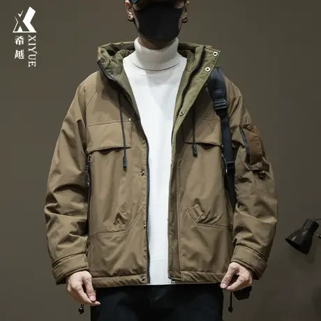户外工装连帽外套男2023冬季新款保暖加厚宽松大码男士冲锋衣棉服商品大图