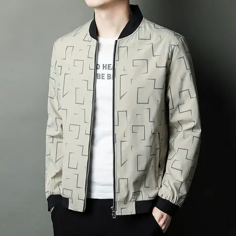 春秋季男士修身棒球领上衣2024新款男装潮牌印花休闲长袖夹克外套图片
