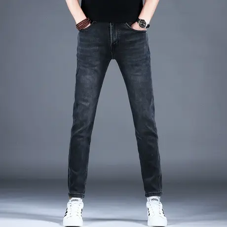 2023男士新款灰色弹力牛仔裤男款修身精致刺绣小脚裤四季美式高街图片