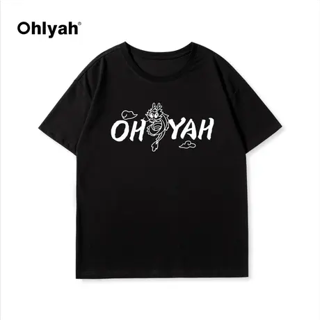 Ohlyah2024春夏新季字母小龙印花体恤打底情侣纯棉短袖T恤男女款图片