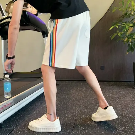 夏季男士短裤条纹五分裤裤子潮牌宽松直筒休闲潮流薄款运动卫裤商品大图