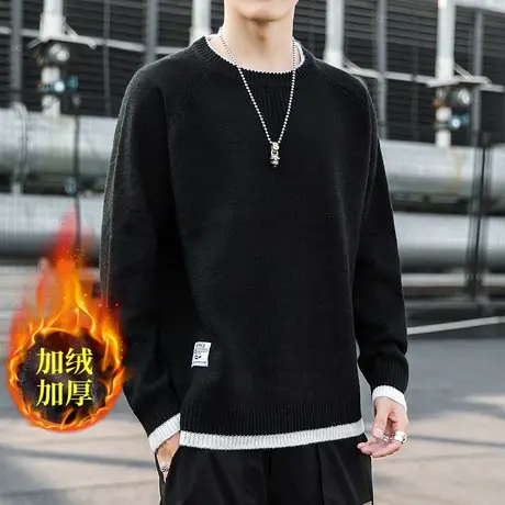 纯黑色毛衣男冬季2023新款cleanfit针织衫美式慵懒风宽松圆领外套商品大图