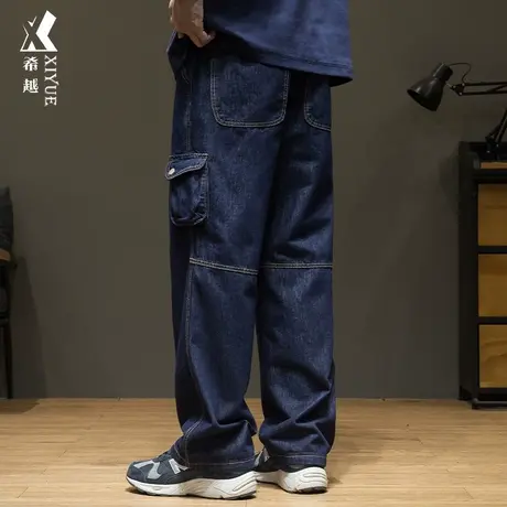 希越美式工装直筒牛仔裤男春季新款宽松大码春季潮流复古休闲长裤商品大图