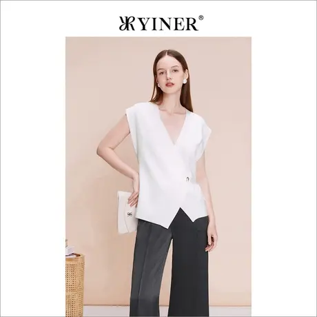 YINER音儿女装2023夏季时尚无袖复古V领显瘦针织衫图片