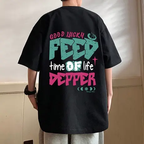 纯棉短袖T恤男夏季2024新款潮牌男装上衣美式复古宽松休闲体恤衫商品大图