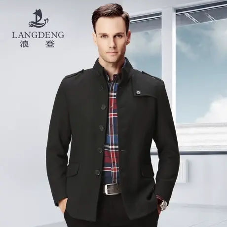 浪登男士羊毛外套2022秋冬休闲保暖毛呢大衣男中年修身夹克衫上衣商品大图
