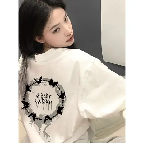 纯棉设计感小众短袖t恤女2024新款爆款夏季宽松高街半袖大码上衣商品大图