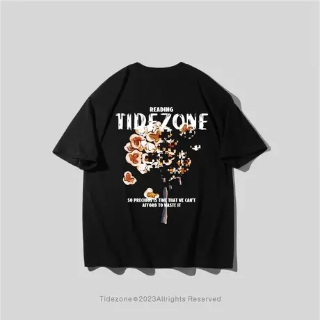 Ohlyah美式潮牌字母拼图方块爆米花学生短袖宽松t恤男女同款半袖图片