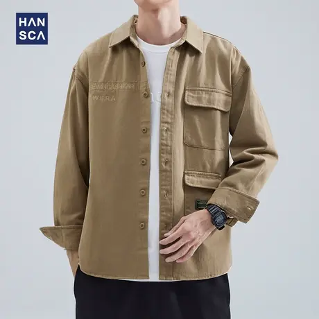 hansca纯棉日系衬衫长袖男2022秋季新款潮流美式复古工装休闲外套商品大图