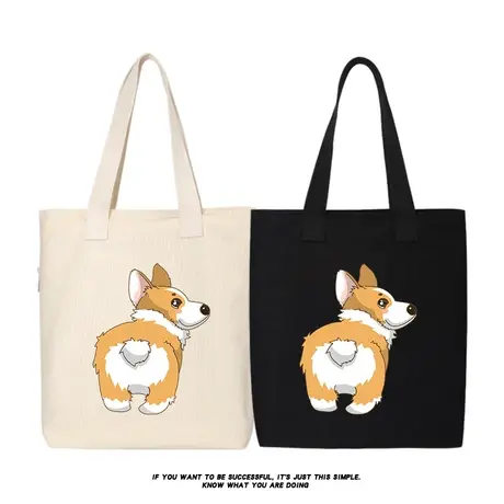 秀洛卡通柯基神烦狗子屁股帆布包购物袋单肩手提手拎包托特包书包商品大图