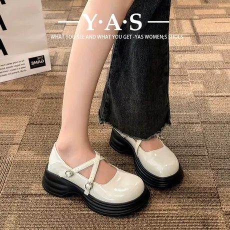 jk百搭白色圆头厚底小皮鞋女2024新款春季复古英伦风日系玛丽珍单商品大图